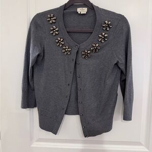 Kate Spade Charcoal Cardigan jewel Floral Embellishments